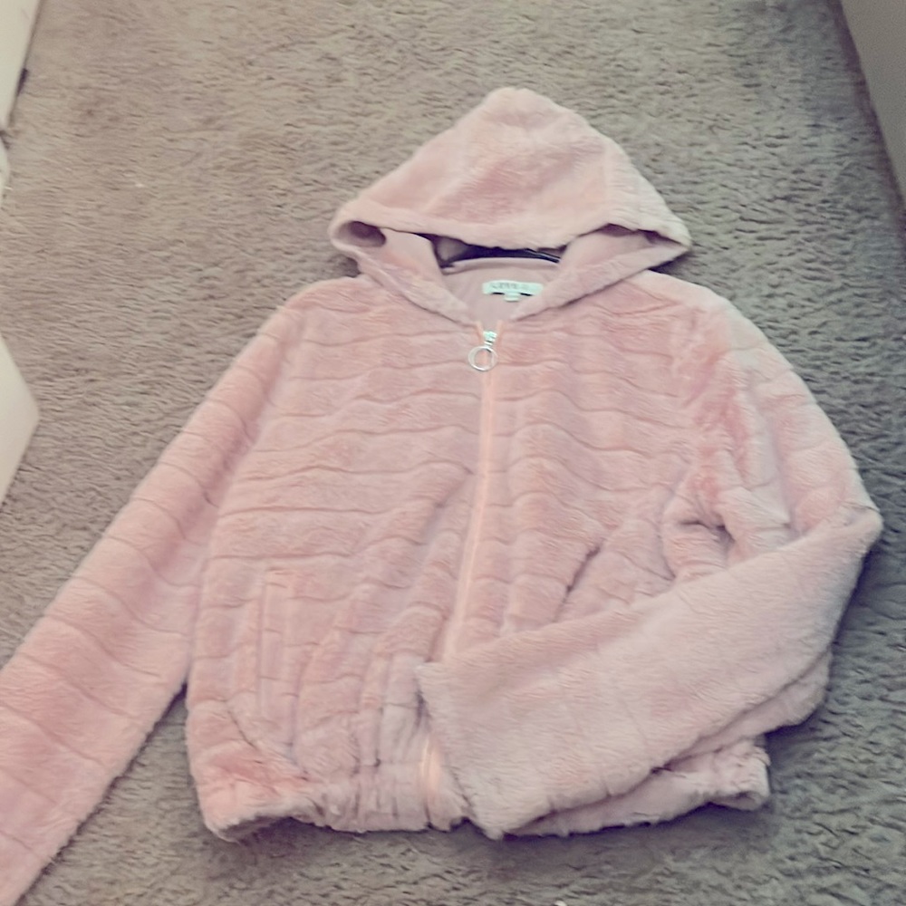 Cute Pink fluffy jacket with hoodie